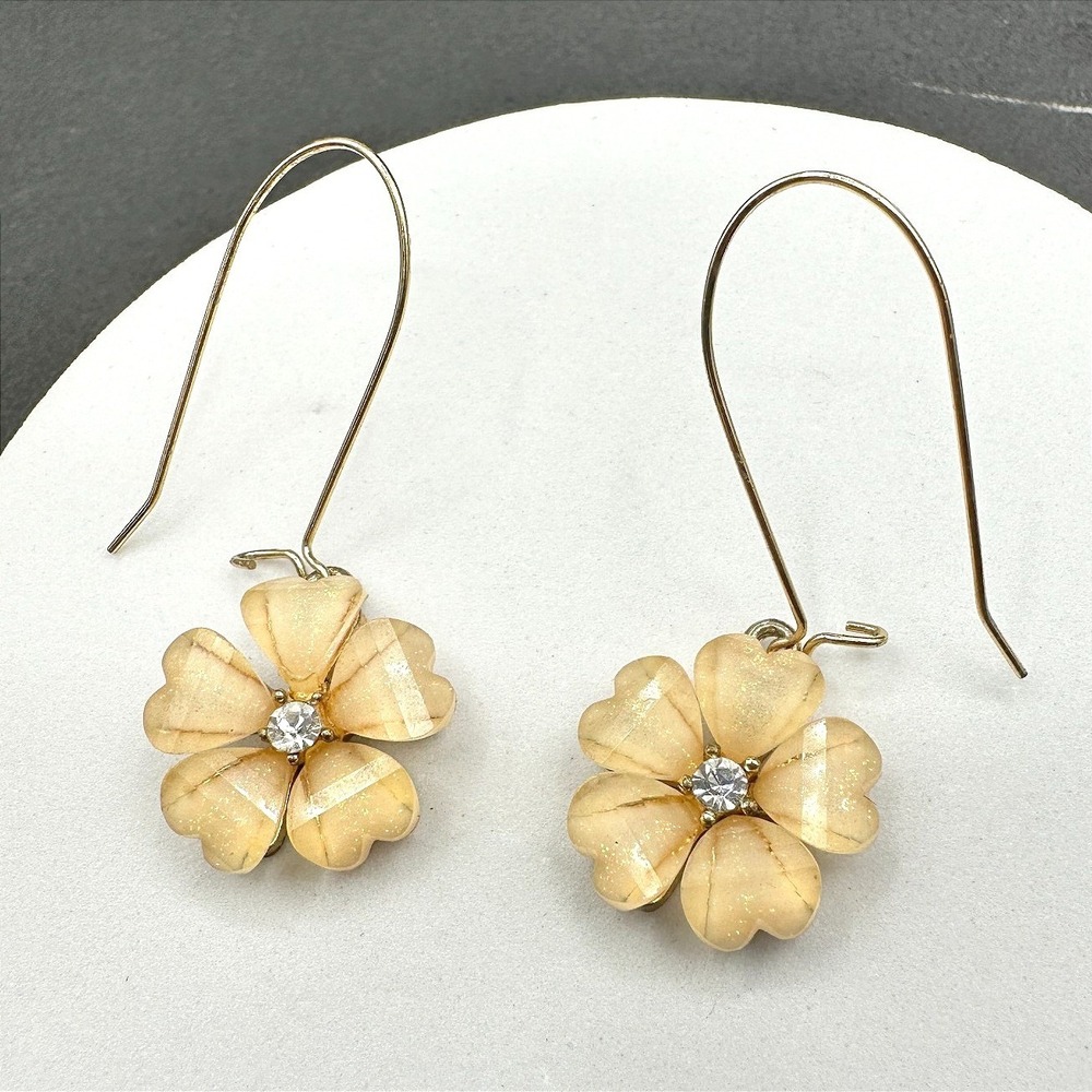 Vintage Gold-Tone Glass Plastic‎ Petals Bicego Petali Flower Dangle Earrings Y2K